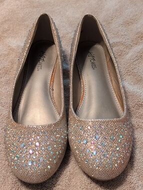 Hot Cakes Champagne Glitter Flats with Iridescent Rhinestones